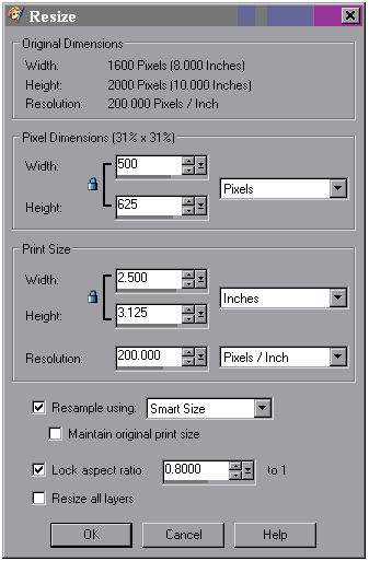 Resize dialog