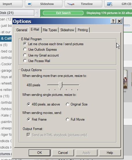 Email options screen clip