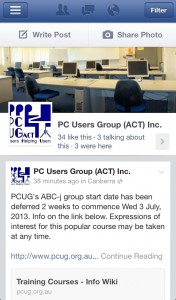 PCUG on Facebook, as seen on a mobile device