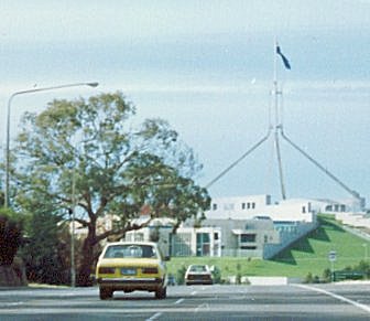 The car approaching Parliament House